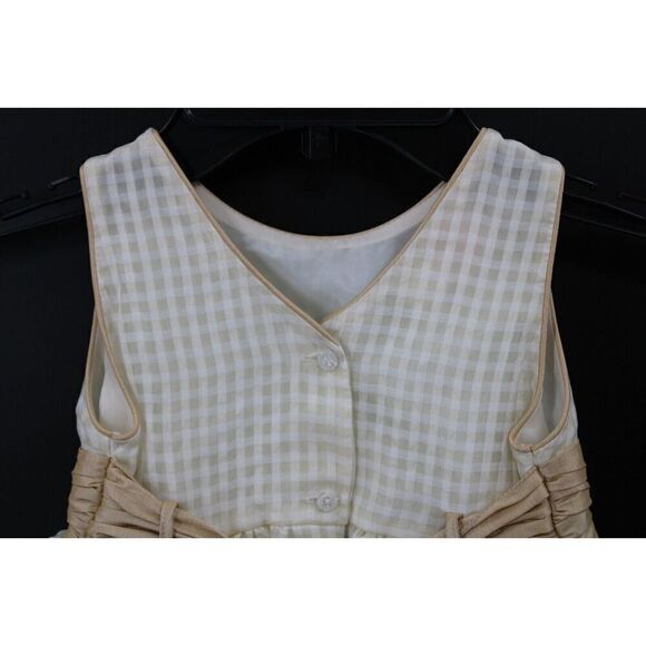 WILL'BETH SIZE 4 SLEEVELESS GOLD BEIGE GINGHAM WITH SATIN TRIM - Picture 6 of 8